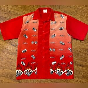 Vintage 90’s JNCO Shirt RARE Button Up Dice Cards Flames Graffiti Skate Rave
